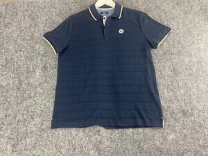 TBS France Polo Shirt Men’s XL XLarge Striped Blue Cotton Short Sleeve Navy N67